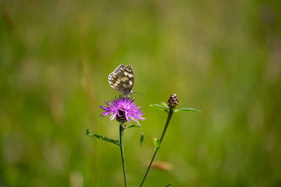 Marbled White Butterfly on Purple Flower Closeup