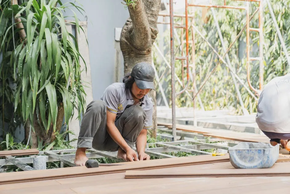 Man in Gray Shirt and Cap Working with Wooden Planks