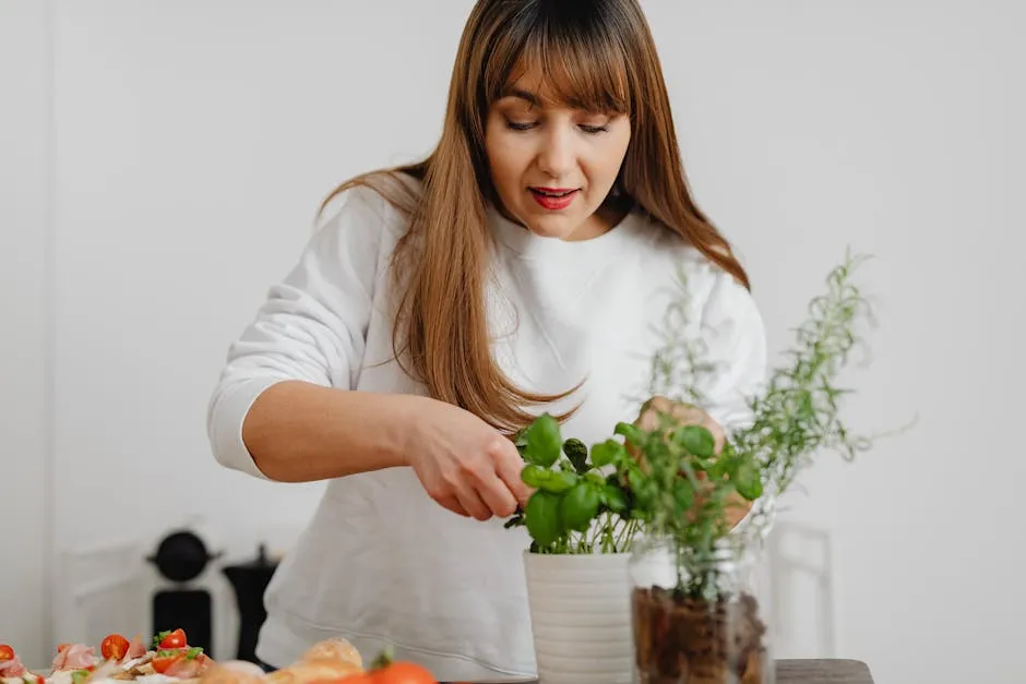 A Woman in White Sweater Looking at the Potted Plant