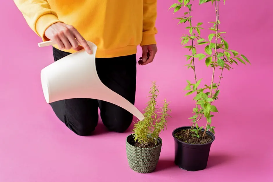 Person Watering A Potted Plant