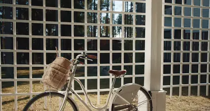 Horizontal video: Woman putting a bouquet of flowers in her bicycle 5959423. Duration: 21 seconds. Resolution: 4096x2160