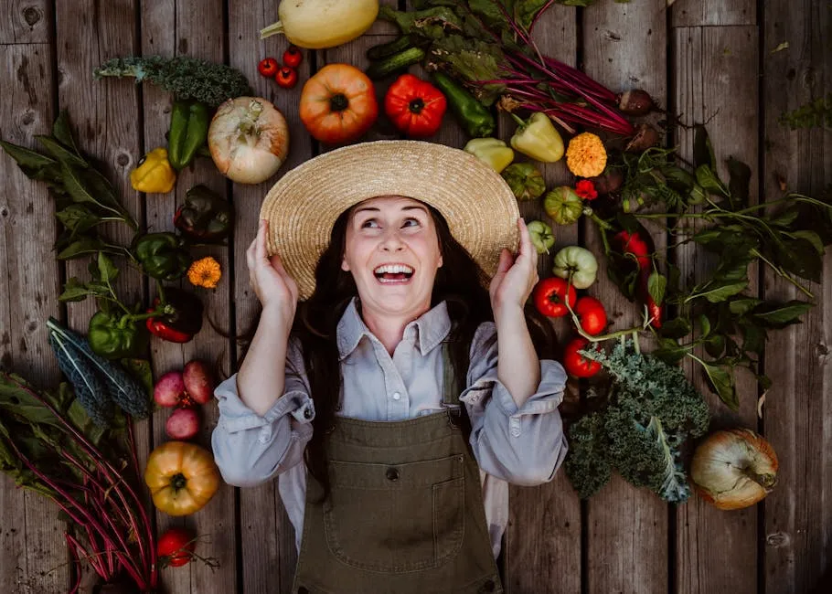 Gardener surrounded by vegetables