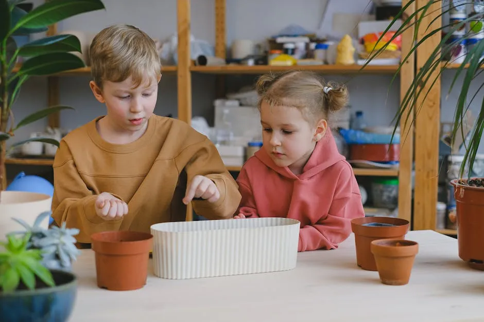 Children Planting Flowers 