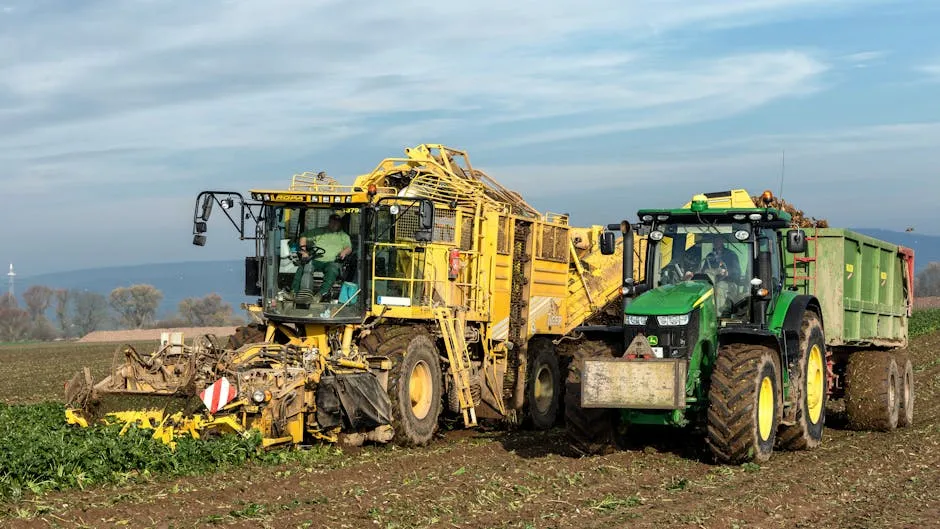 Modern Farming with Harvester and Tractor