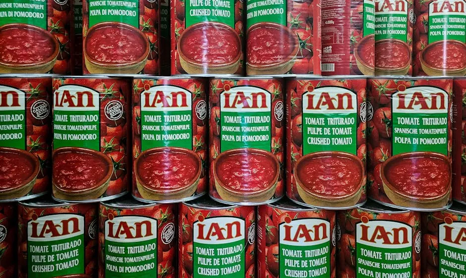 Close up of Cans with Crushed Tomatoes