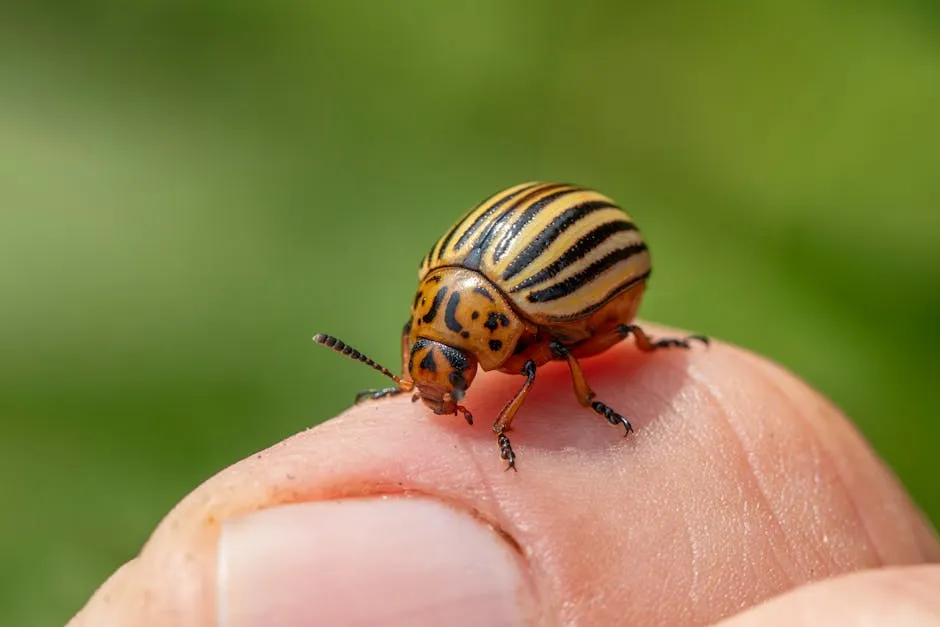 Colorado Potato Beetle on Person Finger