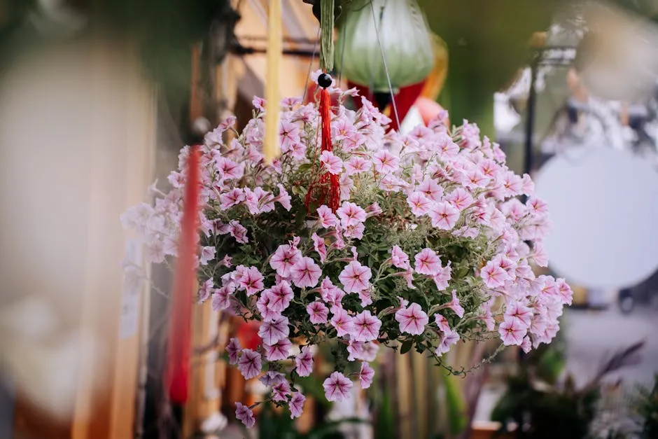Hanging Basket with Purple Flowers