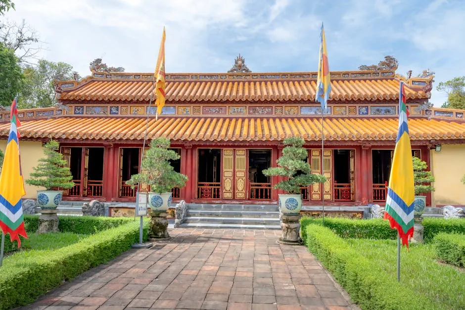 Traditional Vietnamese Temple with Ornate Architecture