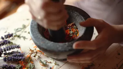 Horizontal video: Woman crushing a leaves and flowers 5480220. Duration: 8 seconds. Resolution: 3840x2160