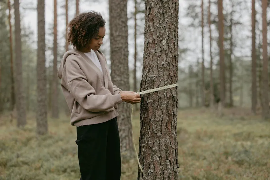 Woman in Gray Hoodie Measuring A Tree Trunk