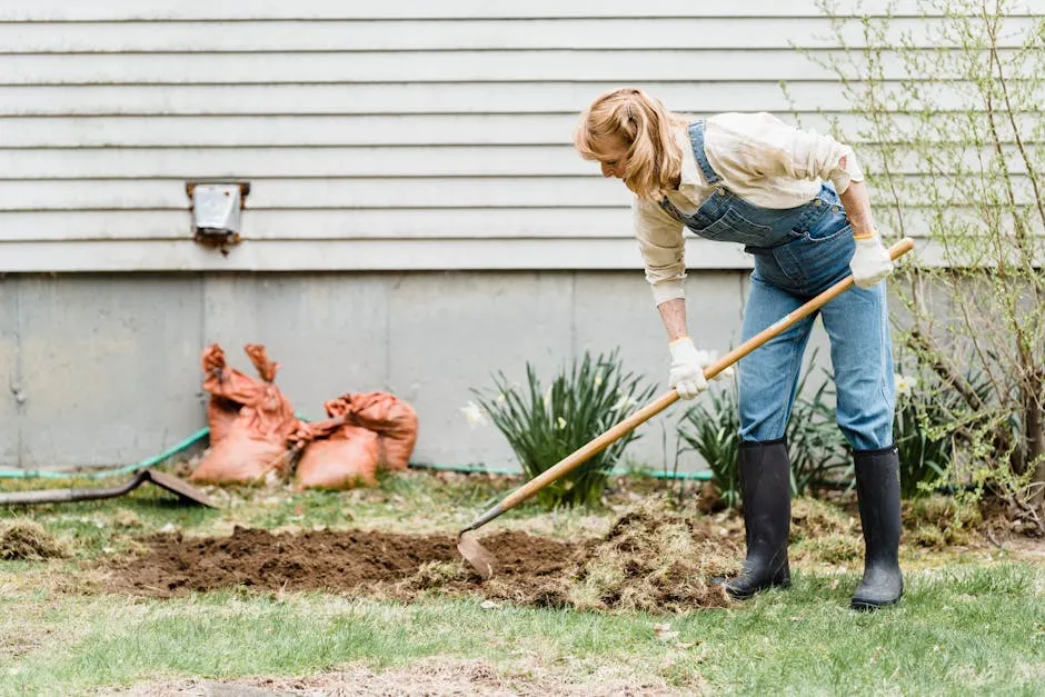 Woman Wearing Denim Overalls and Wellies Gardening