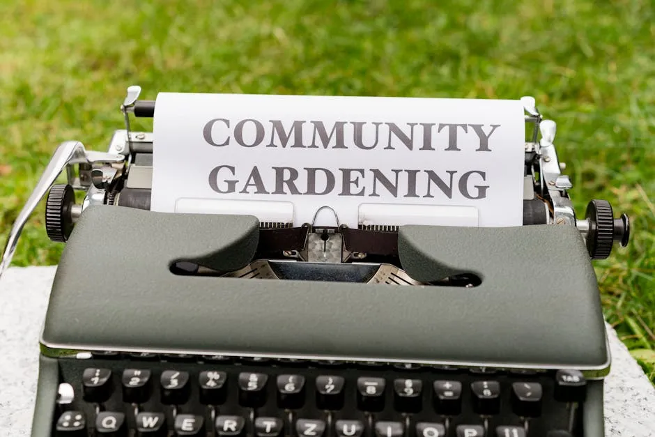 A typewriter with the words community gardening written on it