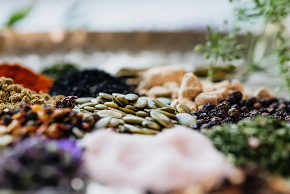 Seed and Asian Herbs on Table