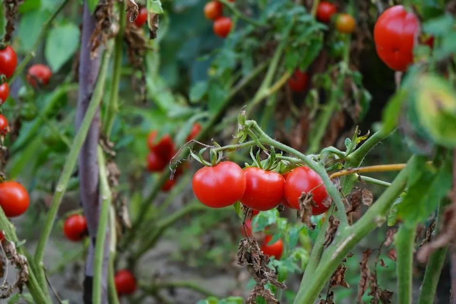 Red Tomatoes Hanging on Plants