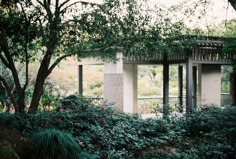 Green Leaves Plant Surrounding Beige Gazebo