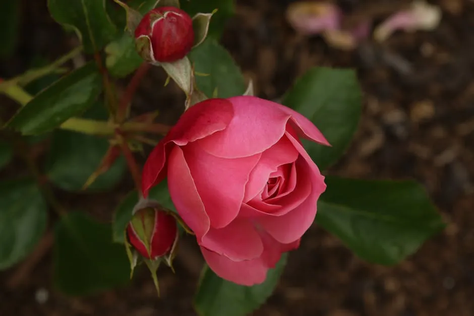 Red Rose and Flower Buds in Close Up Photography