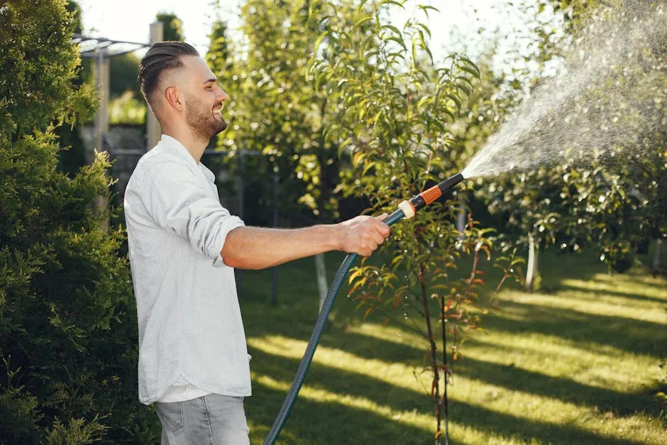 Man in White Long Sleeve Shirt Watering Plants