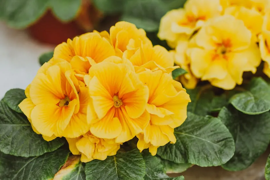 Lush yellow buds on Primula vulgaris