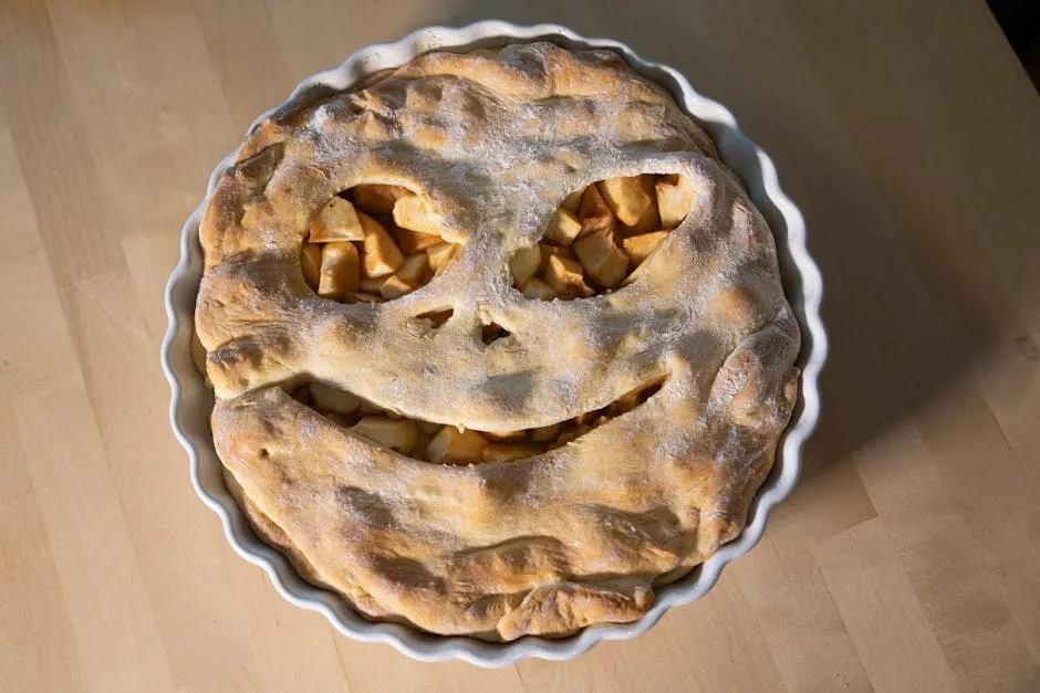Creative Smiley Face Apple Pie in Rustic Setting