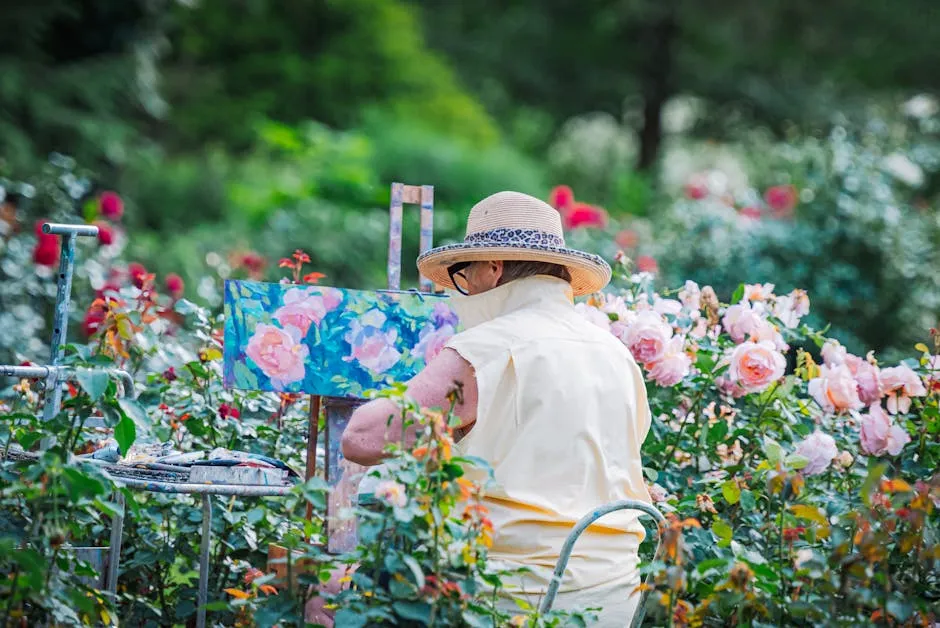 Person in a Hat Standing in a Garden