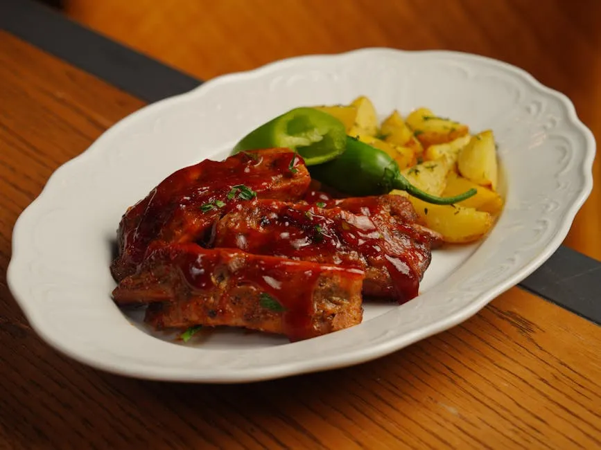 Delicious BBQ Ribs with Potatoes and Peppers