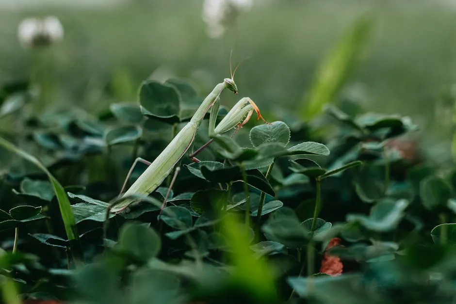 Close-Up Shot of a Praying Mantis on a Leaf