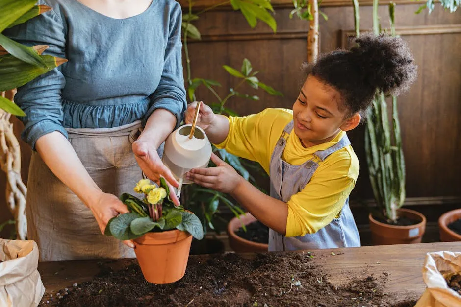 A Girl Watering a Plant 