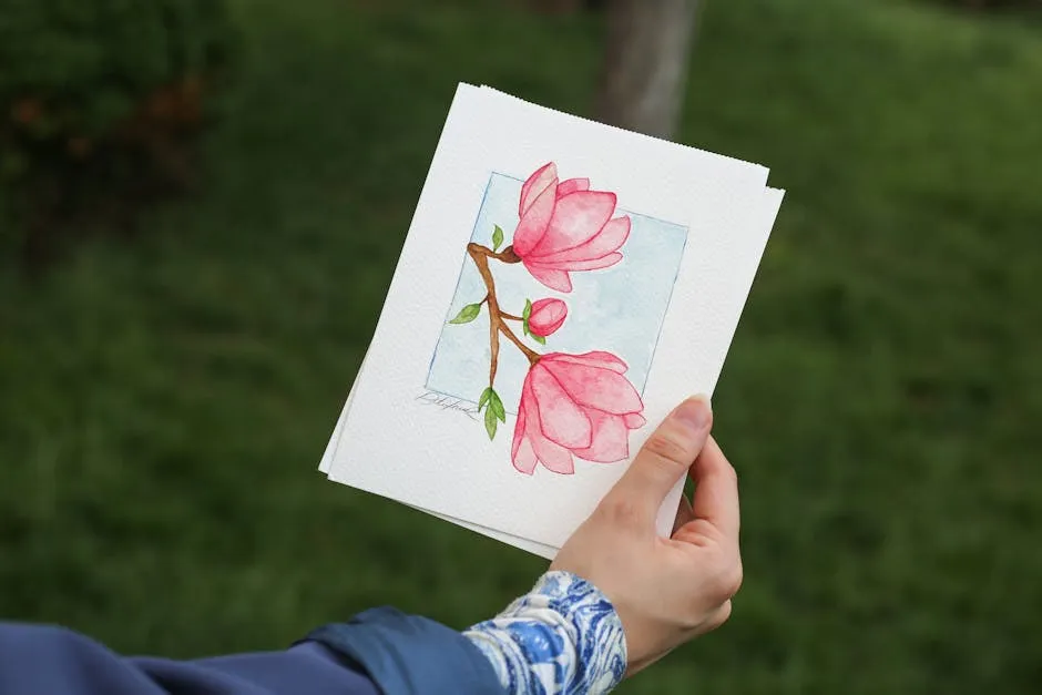 Hand Holding Floral Watercolor Painting Outdoors