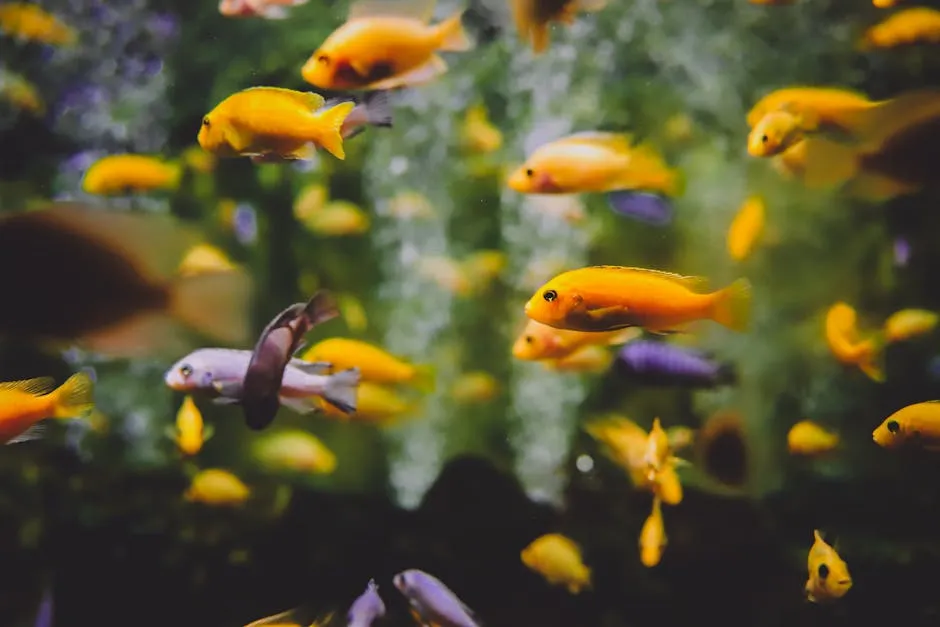 Vibrant tropical fish swimming gracefully in a lush aquarium setting.