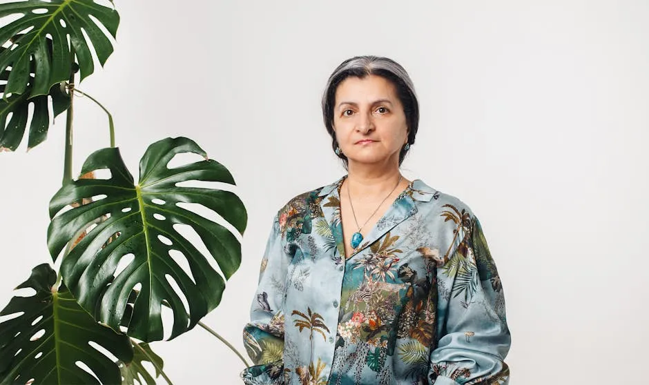 Woman and Plant on White Background