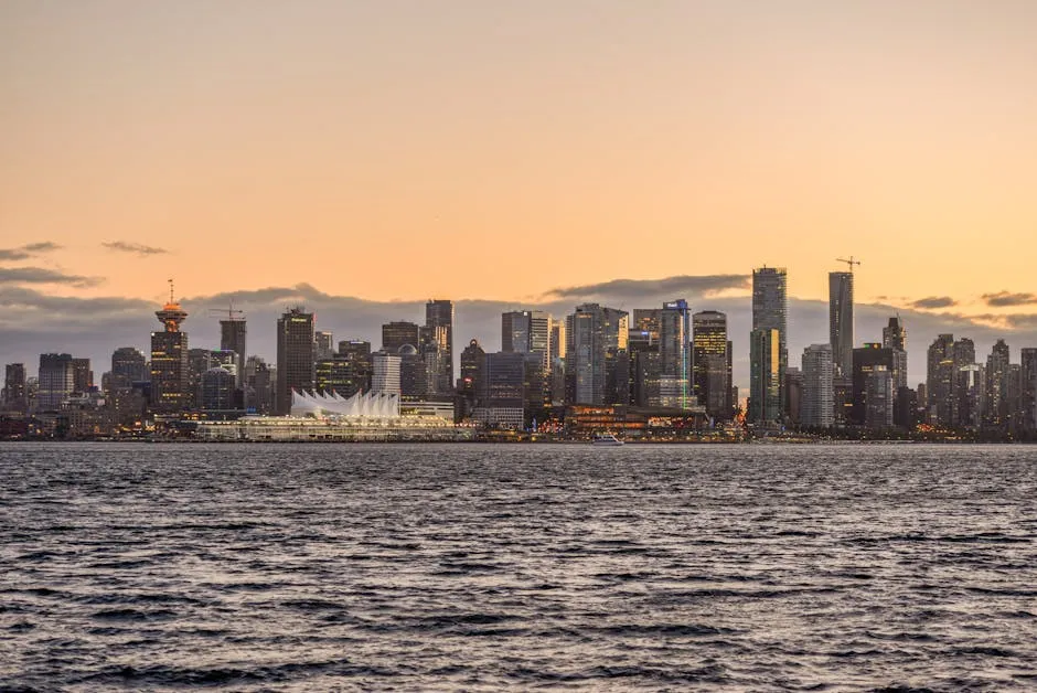 Golden Sunset Over Vancouver’s Downtown Skyline from North Vancouver